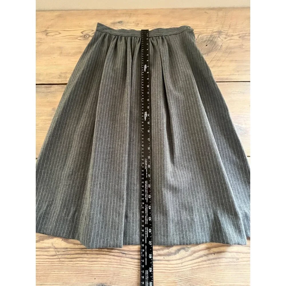 VTG Fire Fly 2 Piece Skirt Suit Womens 9/10 Gray Pinstriped 80s Union Made